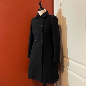 Hobbs London Women’s Modest Black Wool Blend Double Breasted Classic Peacoat